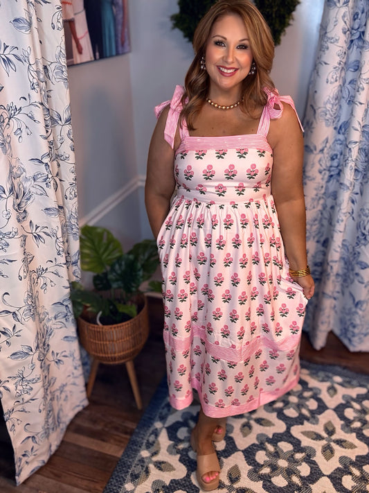 Sweet Magnolia Bow Strap Midi Dress