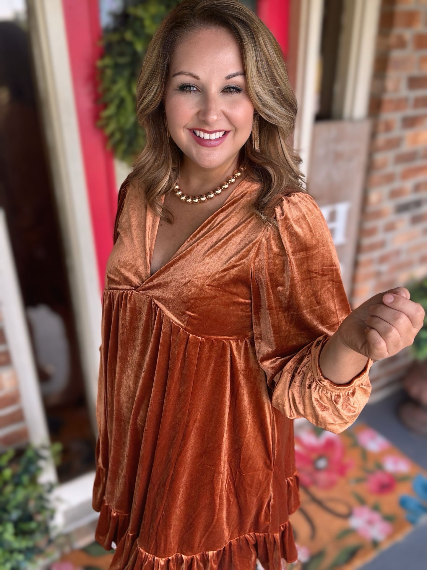 Bronze Velvet Babydoll Dress
