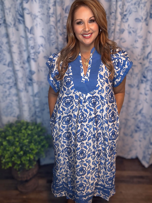 Umgee Abstract Two Tone Print Midi Dress