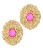 Textured Oval w/Pink Stone Earring