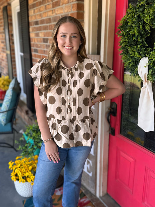 Easel Polka Dot Ruffle Top
