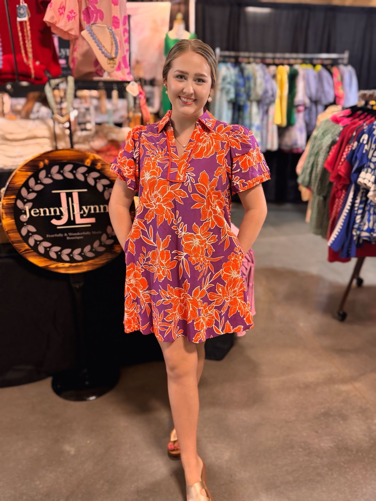 Entro Plum/Orange Floral Mini Dress