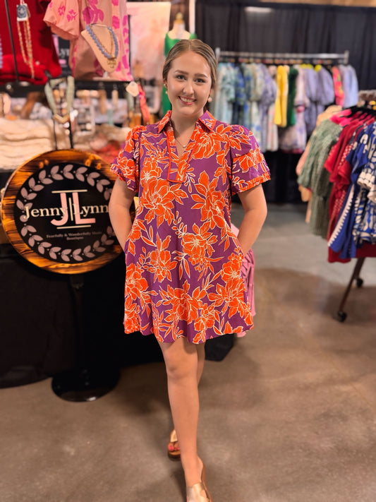 Entro Plum/Orange Floral Mini Dress