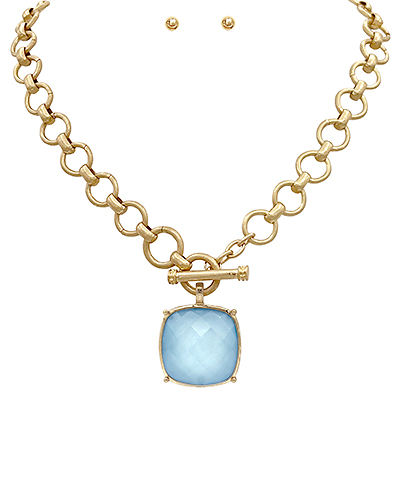 Catalina Ice Blue Big Stone Pendant Necklace Set
