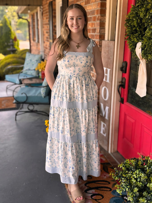 Floral Printed Maxi Shoulder Tie Dress