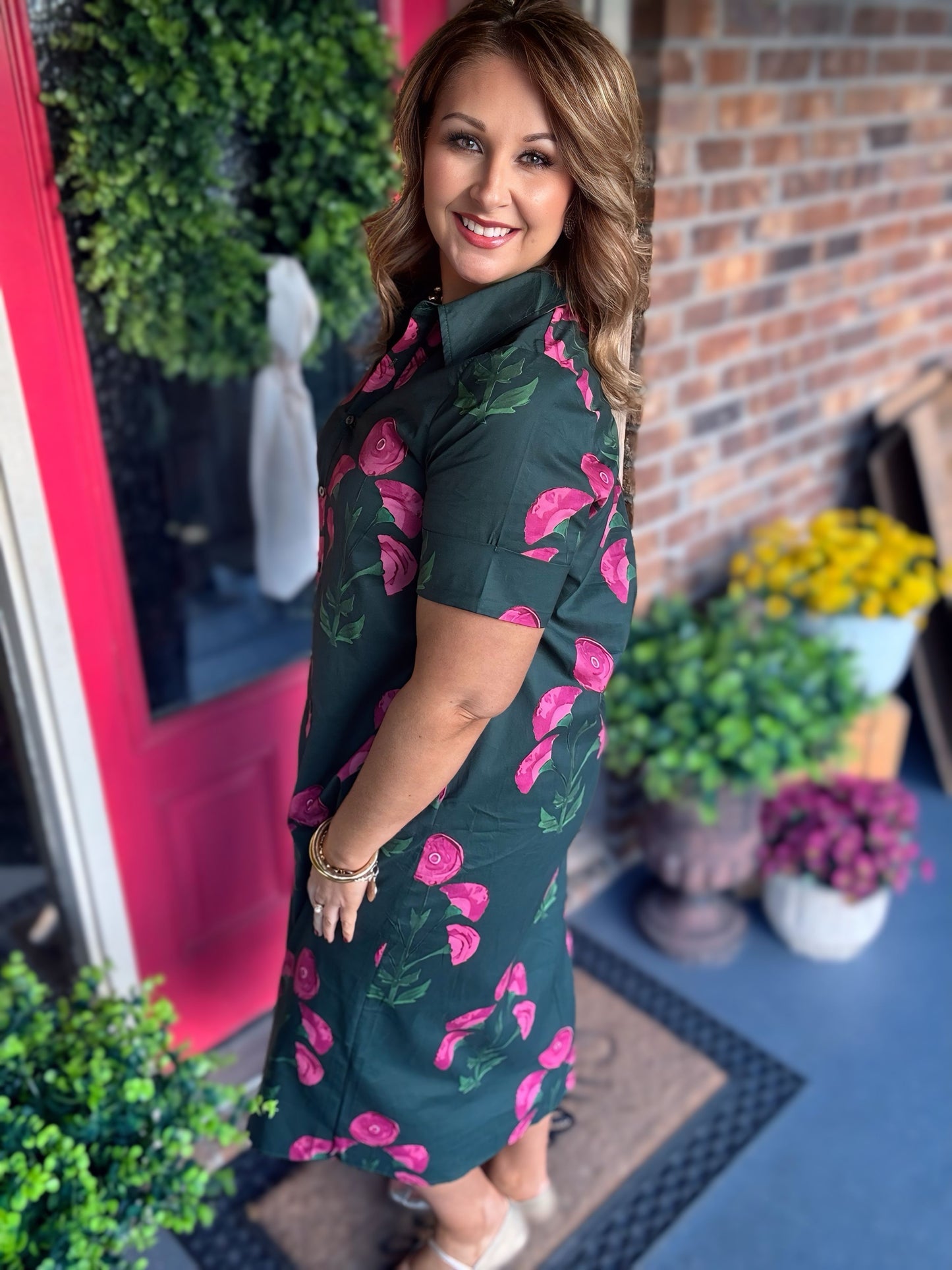 Entro Floral Green Midi Dress