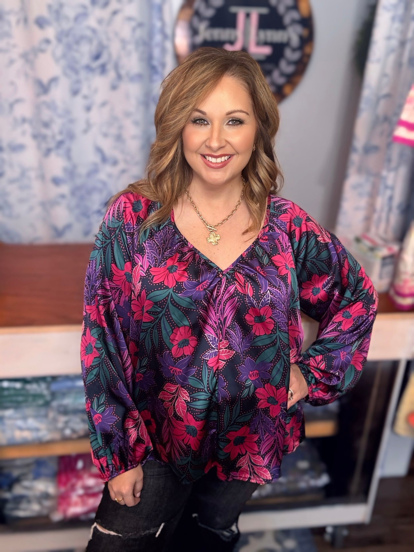 Spring Floral Flow Fit Blouse – Reg & Plus