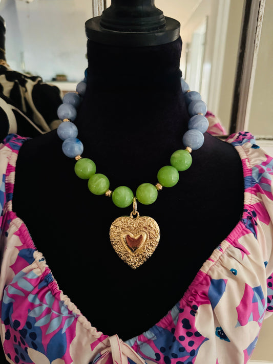 Blue Acrylic Ball Chain Necklace with Charm