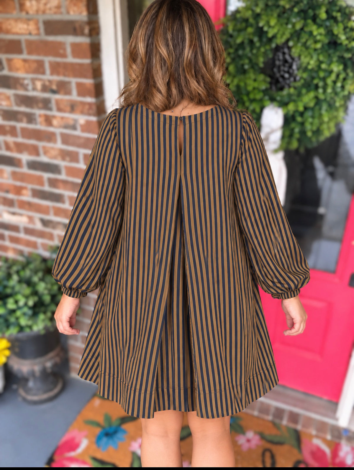 Umgee Navy Striped Floral Embroidery Shift Dress