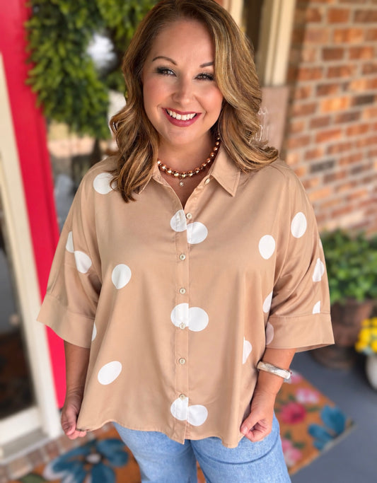 Entro Latte Polka Dot Collared Top