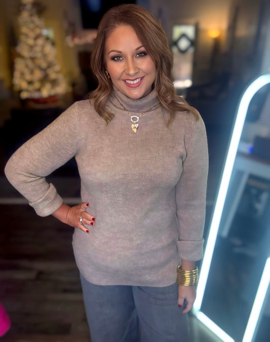 Mocha knitted turtleneck top