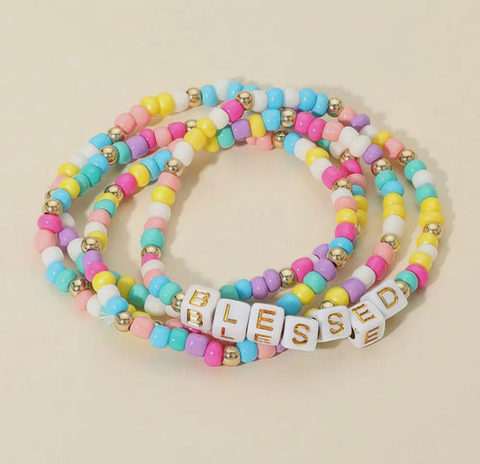 Inspirational set of four beaded bracelets