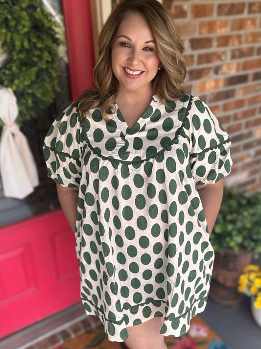Easel Sage POLKA DOTS LINEN MINI DRESS