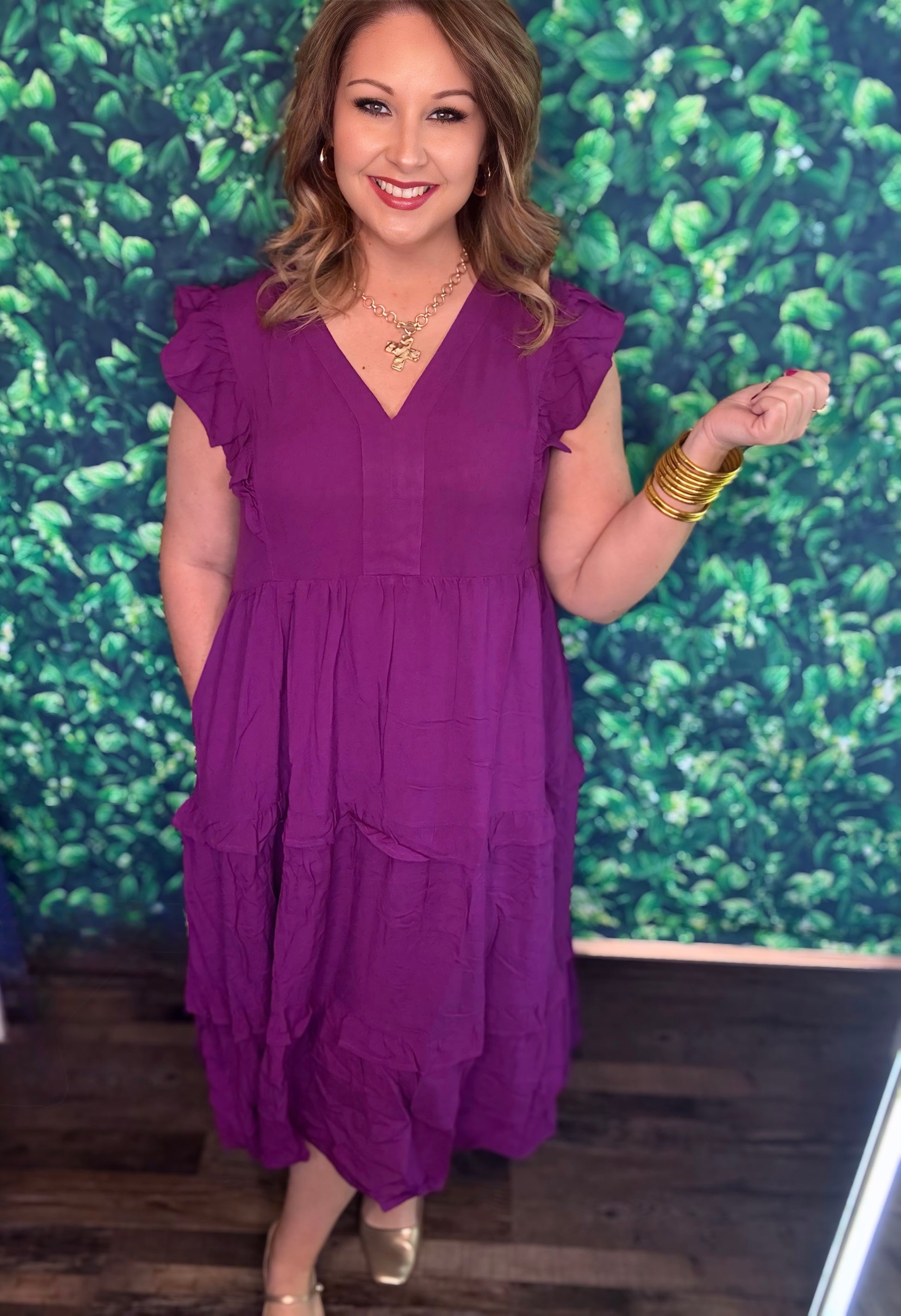 entro purple dress Long Sleeve Smocked Dress In Purple