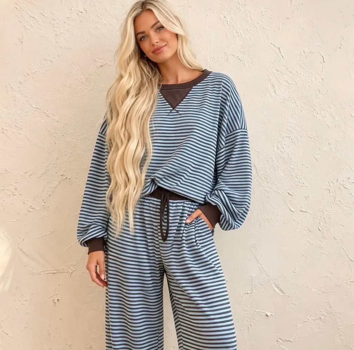 Brown Stripe Two Piece Set