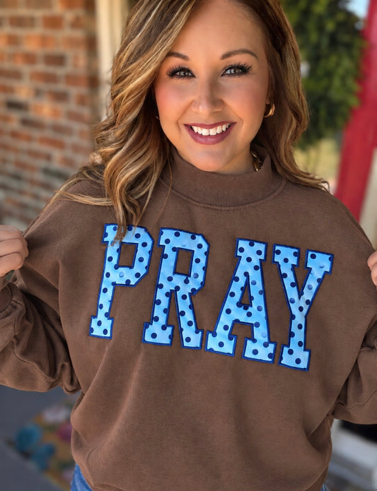 PRAY Embroidered Polka Dot Mock Neck Sweatshirt – Chocolate Brown
