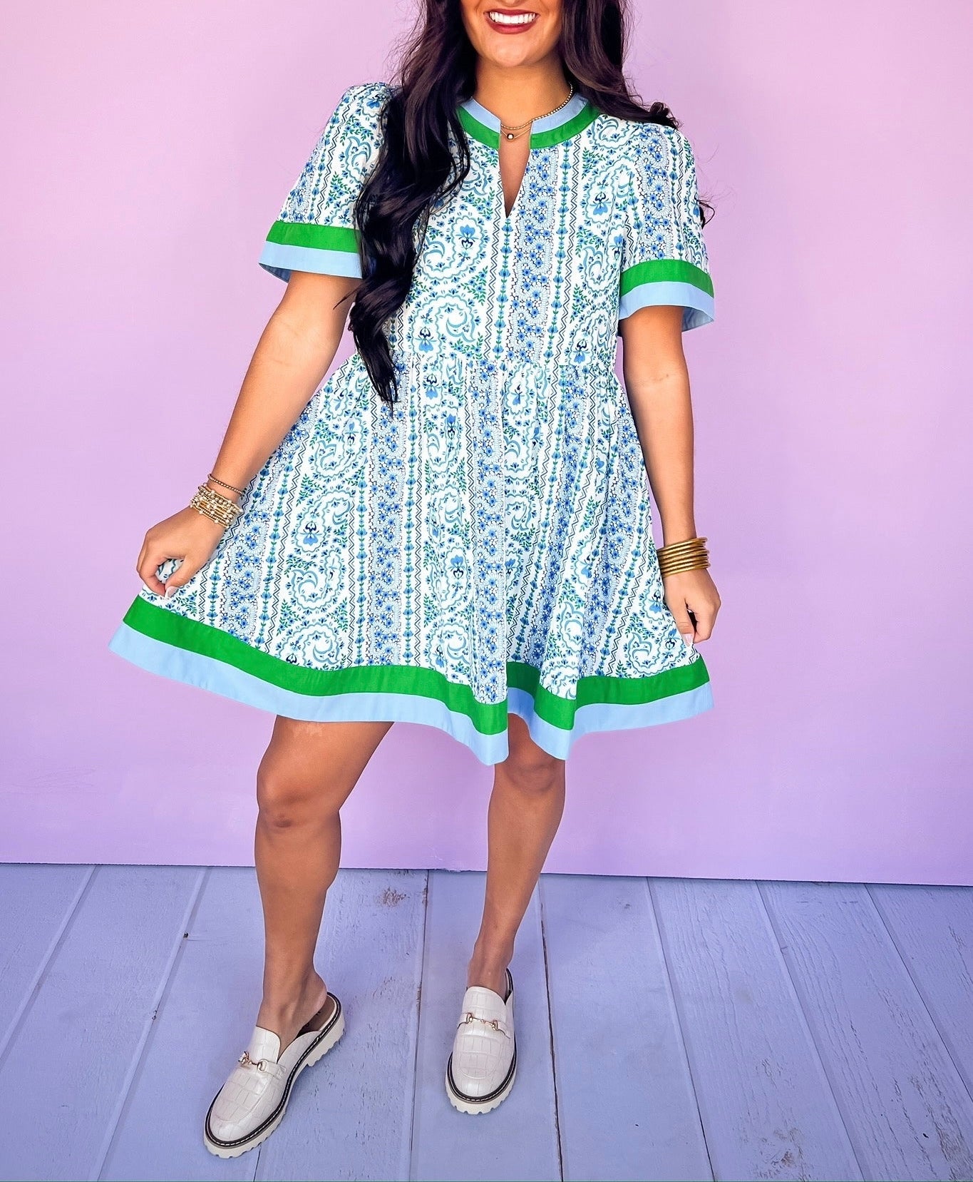 Blue and Green Floral Paisley Dress