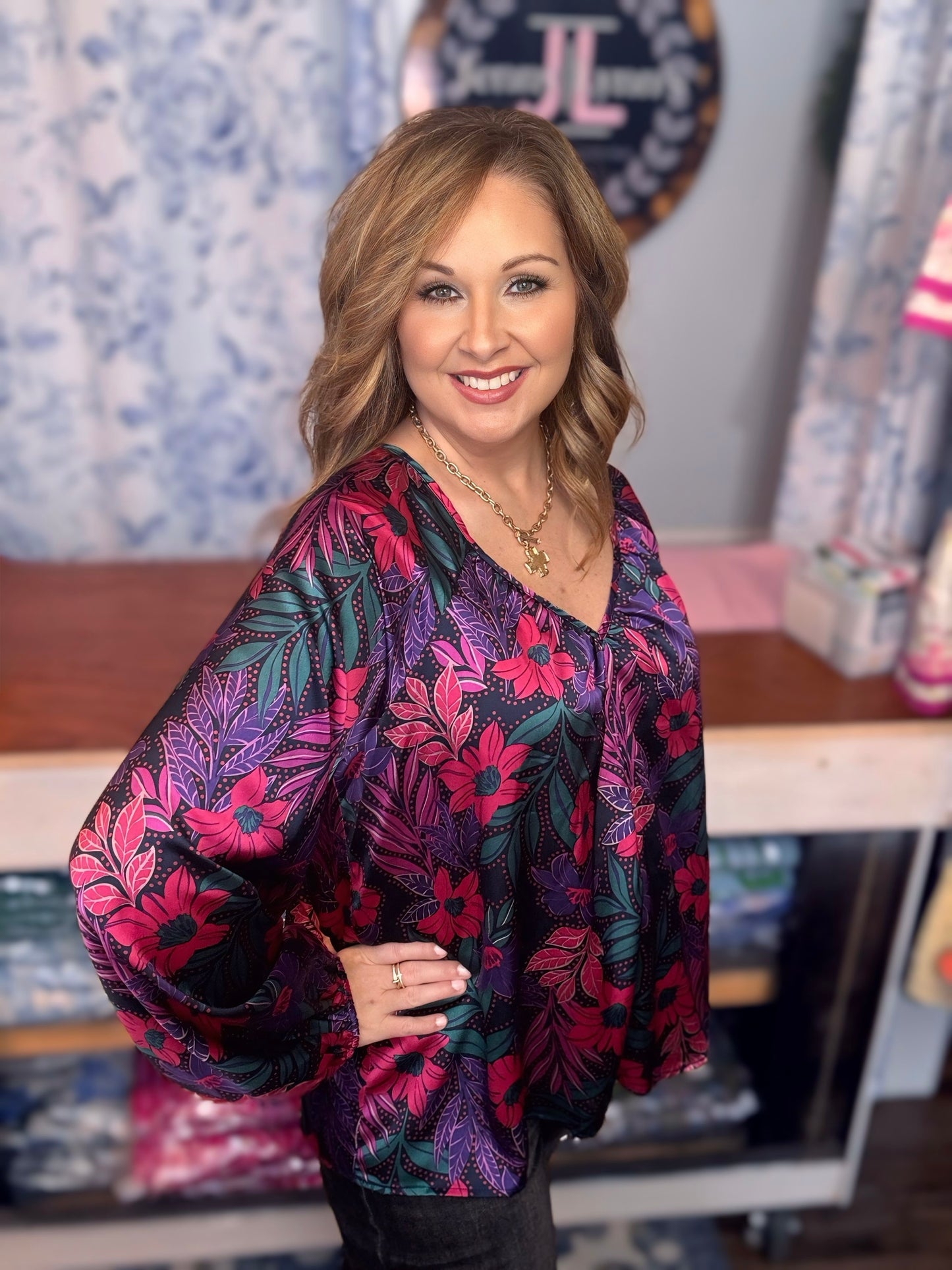 Spring Floral Flow Fit Blouse – Reg & Plus