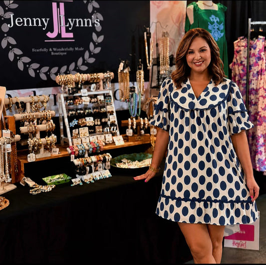 Blue Easel. POLKA DOTS LINEN MINI DRESS
