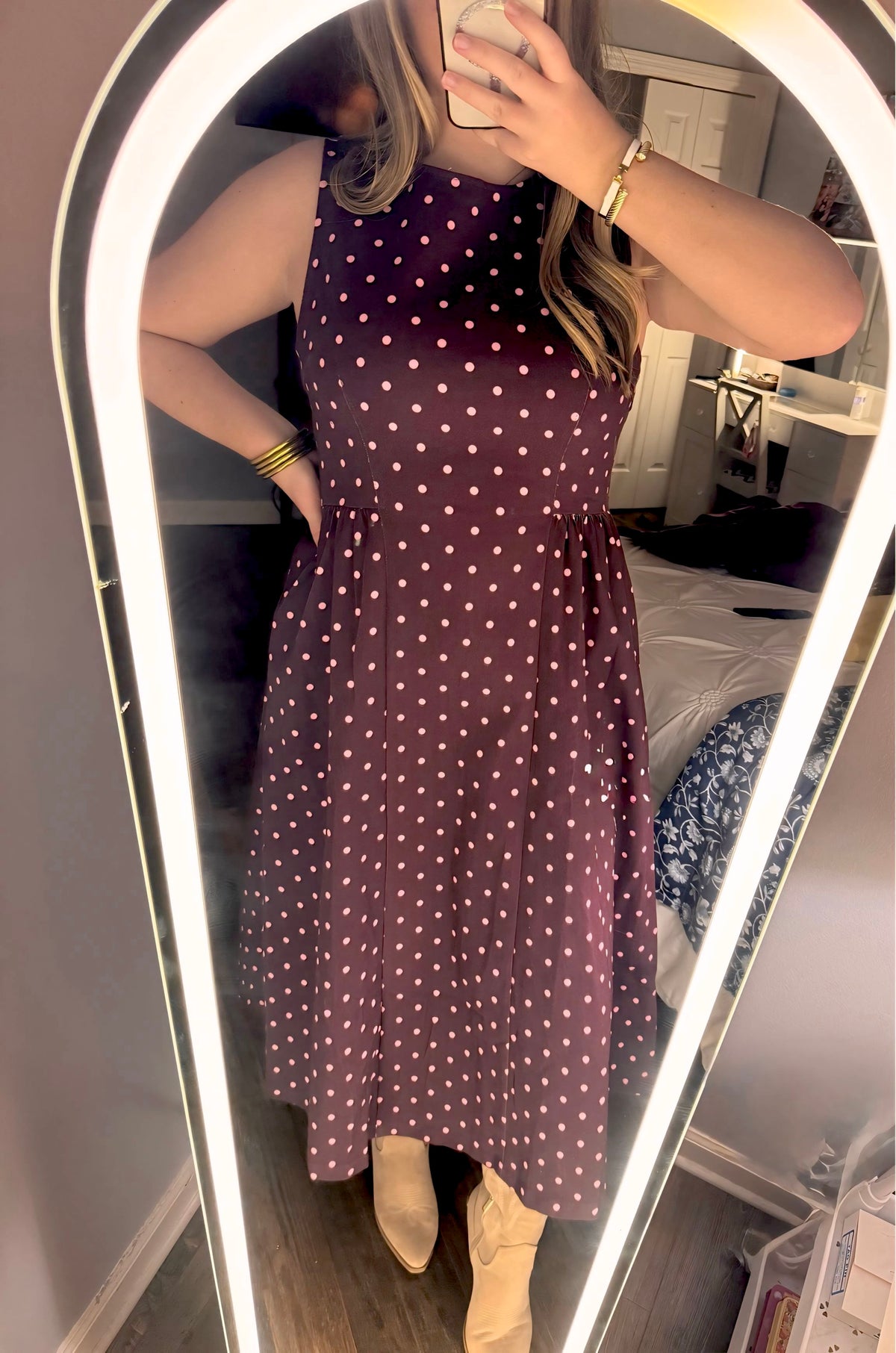 Entro Burgundy Polka Dot Midi Dress