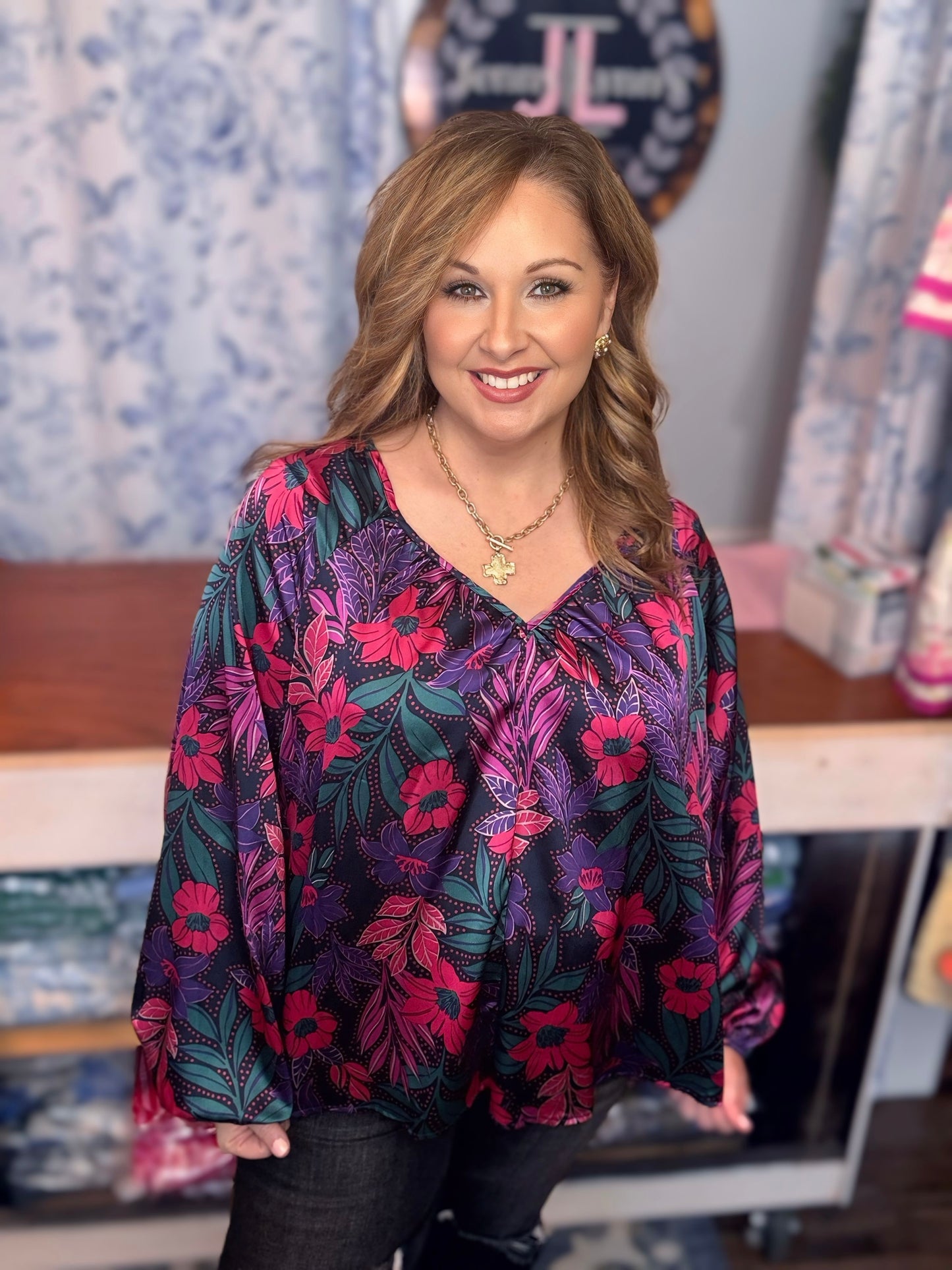 Spring Floral Flow Fit Blouse – Reg & Plus