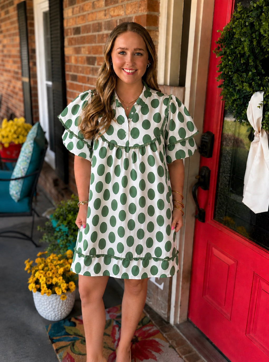 Easel Sage POLKA DOTS LINEN MINI DRESS