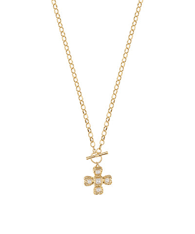 Vintage Cream Pearl Cross Necklace