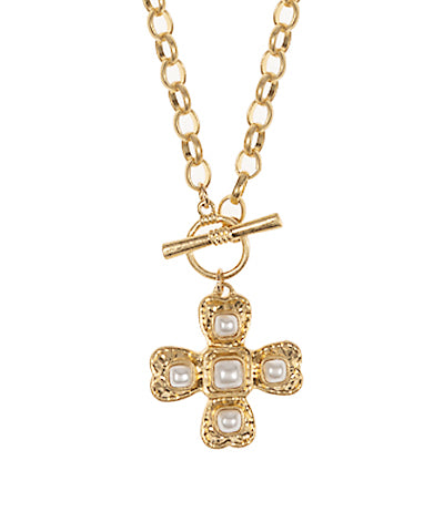 Vintage Cream Pearl Cross Necklace
