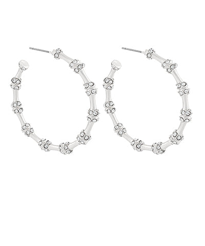 Silver Pave Crystal Station Bamboo Hoops