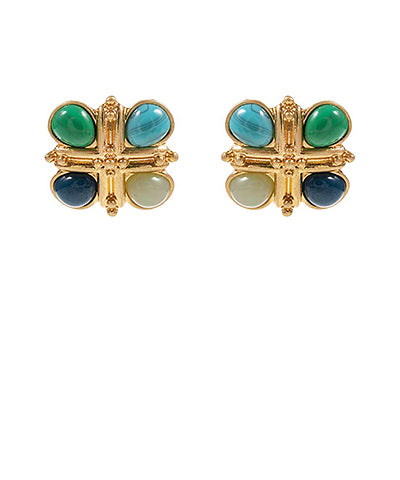 Blue Vintage Cross Stone Studded Earrings