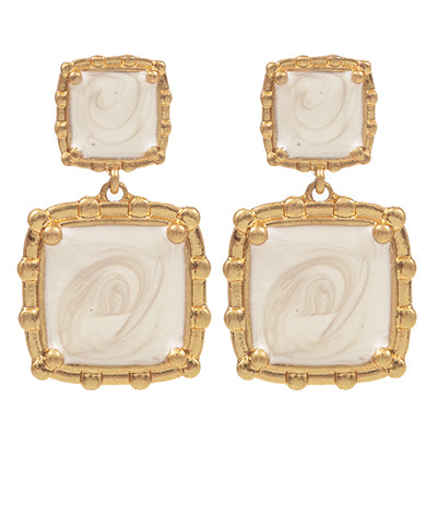 White Double Squre Drop Earrings