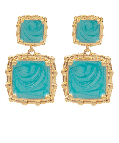 Blue Double Squre Drop Earrings