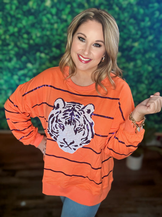 Long Sleeve Sequin Tiger Top