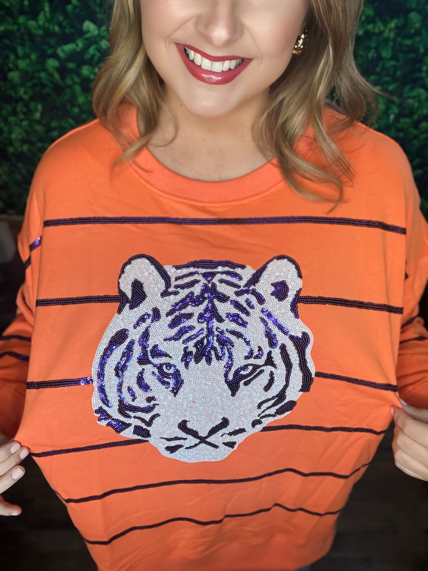 Long Sleeve Sequin Tiger Top