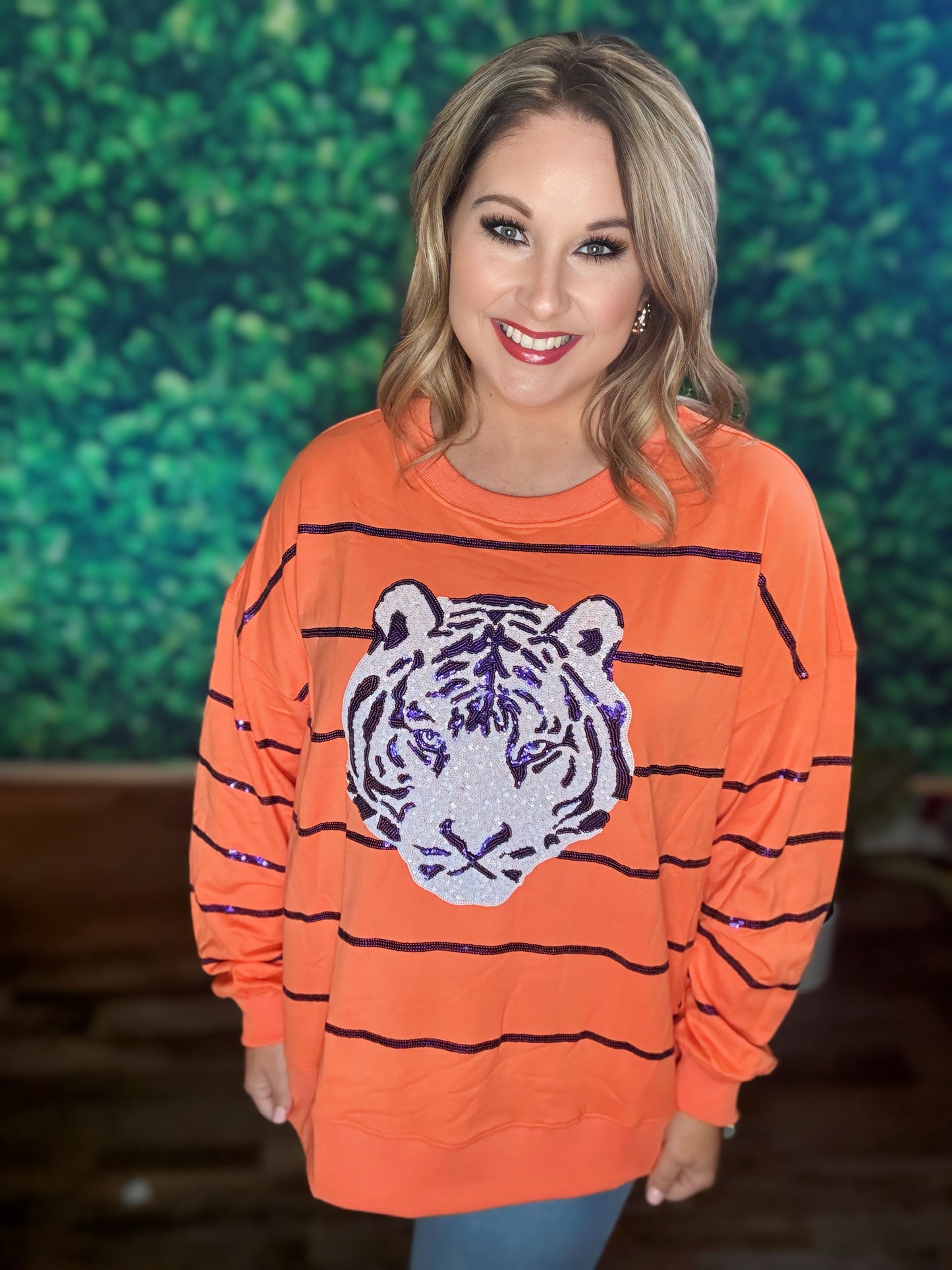 Long Sleeve Sequin Tiger Top