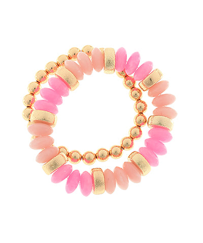 Pink 2 Row Color Rondelle Beads Bracelet