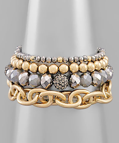 Black 4 Row Multi Ball & Pave Ball Bracelet