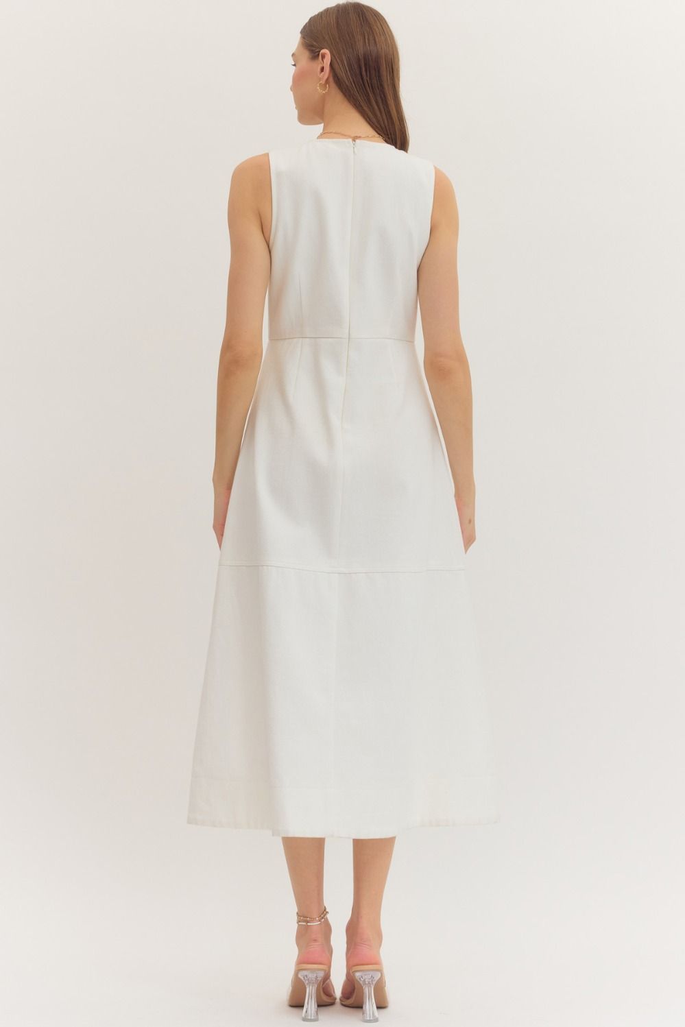 Entro Off White Denim Sleeveless Midi Dress