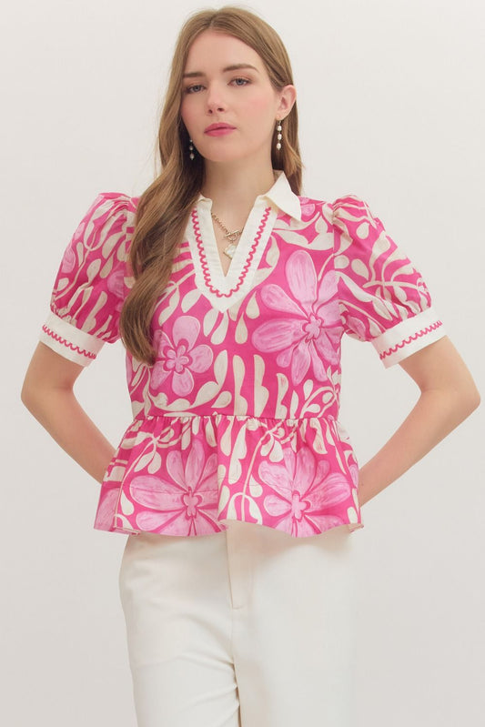 Entro Pink Floral V-Neck Top