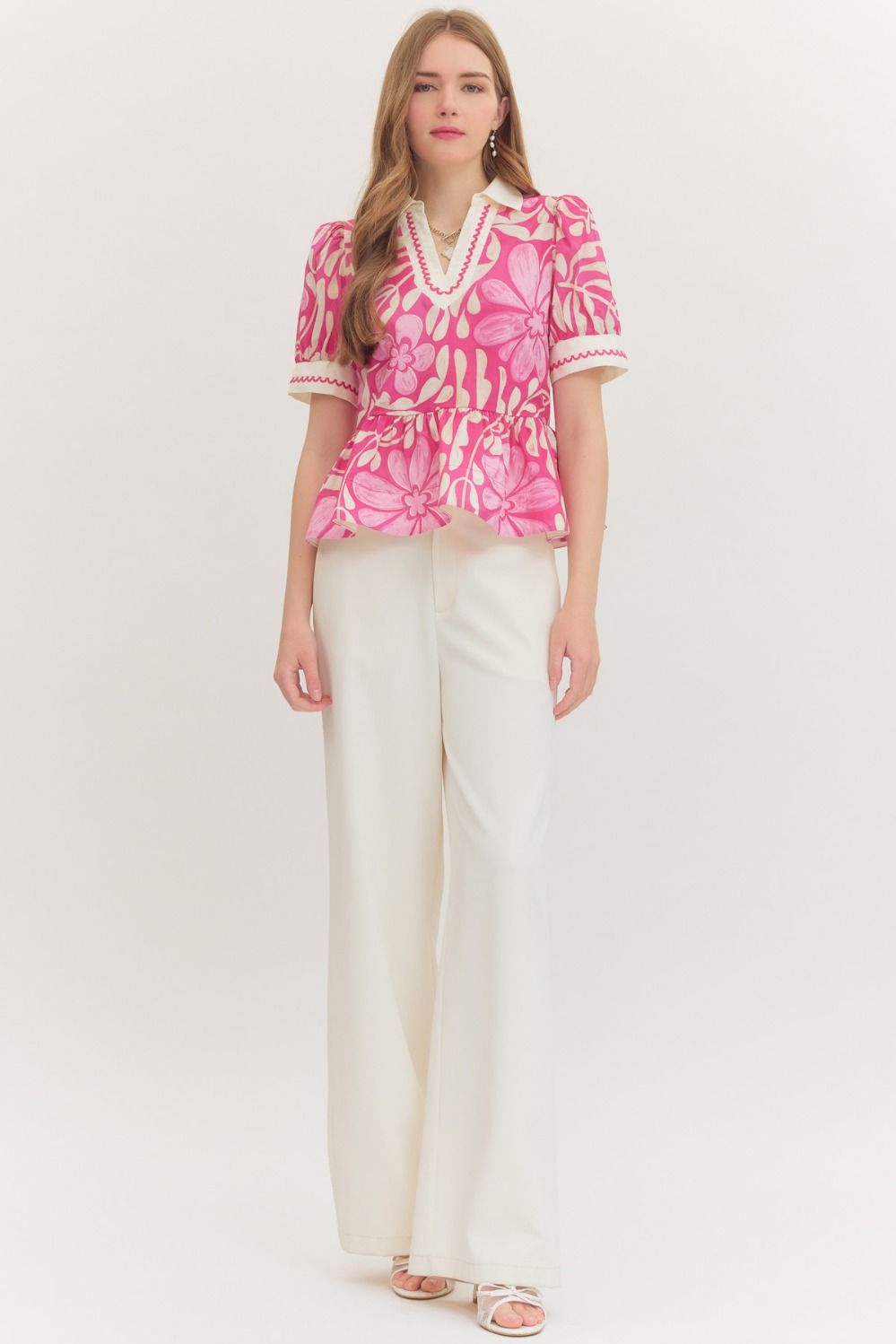 Entro Pink Floral V-Neck Top