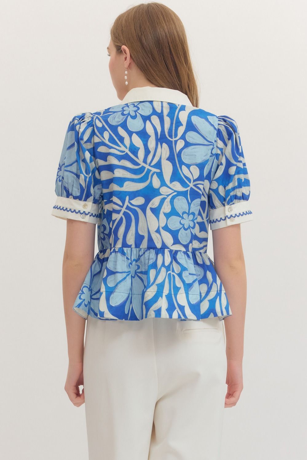 Blue Entro Floral V-neck Top