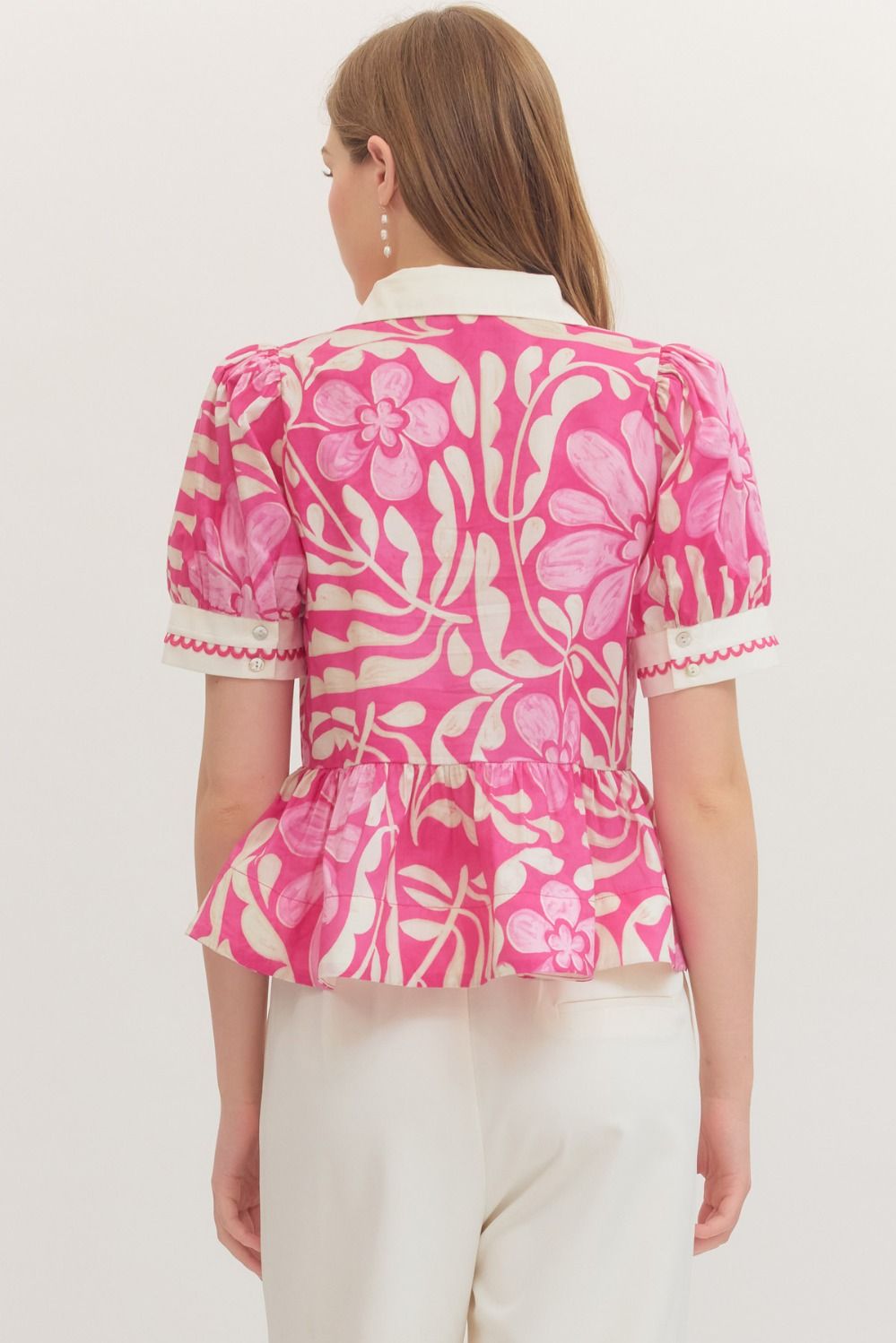 Entro Pink Floral V-Neck Top