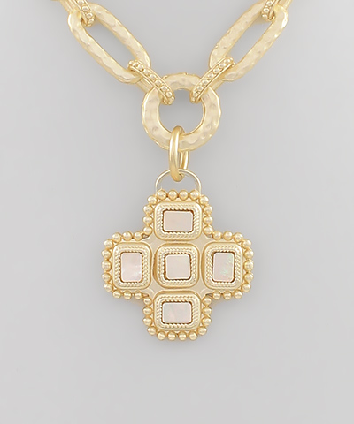 Square Pearl Cross Pendant Necklace