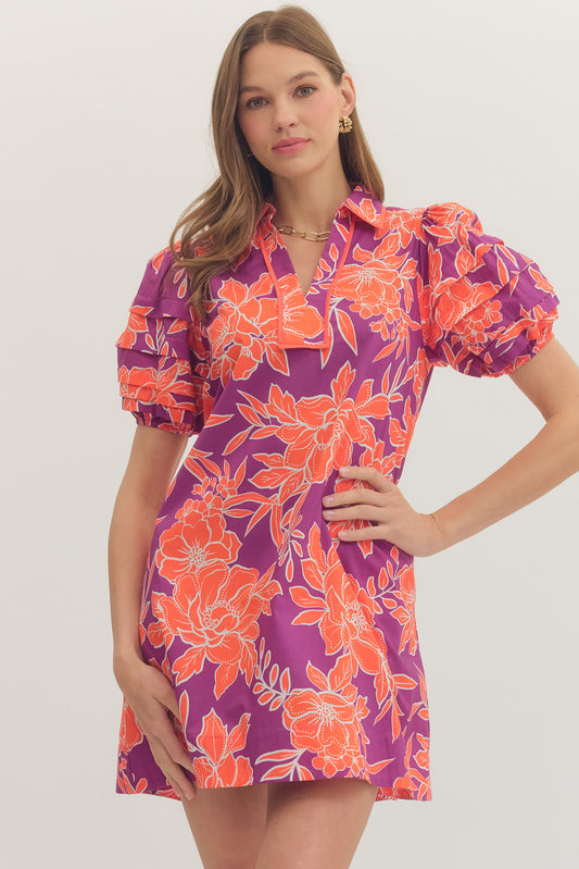 Entro Plum/Orange Floral Mini Dress