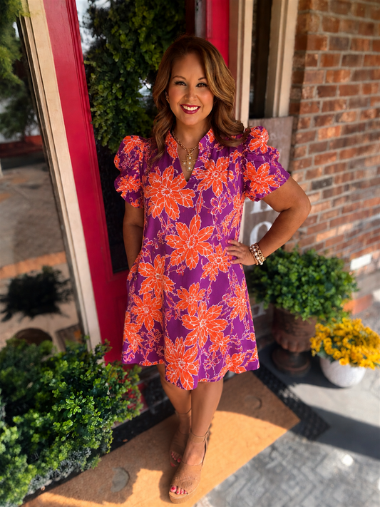 Entro Plum/Orange Floral Mini Dress