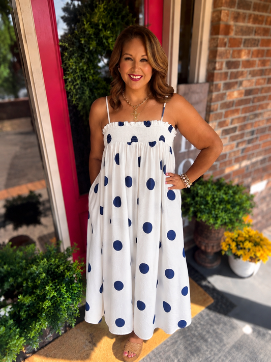 Blue Polka-Dot Maxi Dress