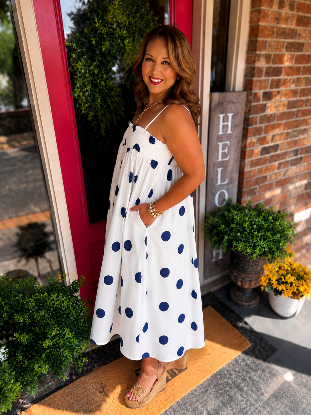 Blue Polka-Dot Maxi Dress