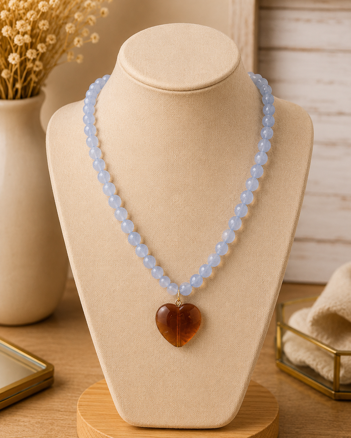 Marble Puffy Heart & Ball Necklace