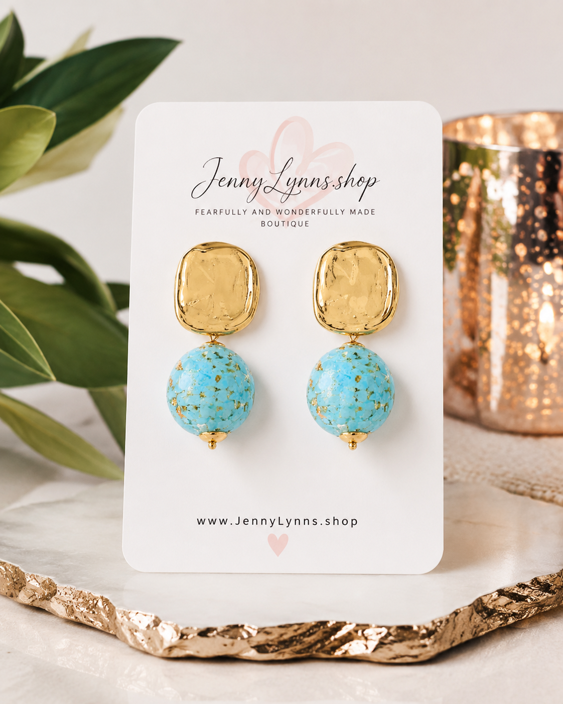 Ball & Geometric Square Earrings
