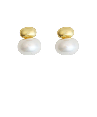 Pearl & Metal Bean Shape Earrings